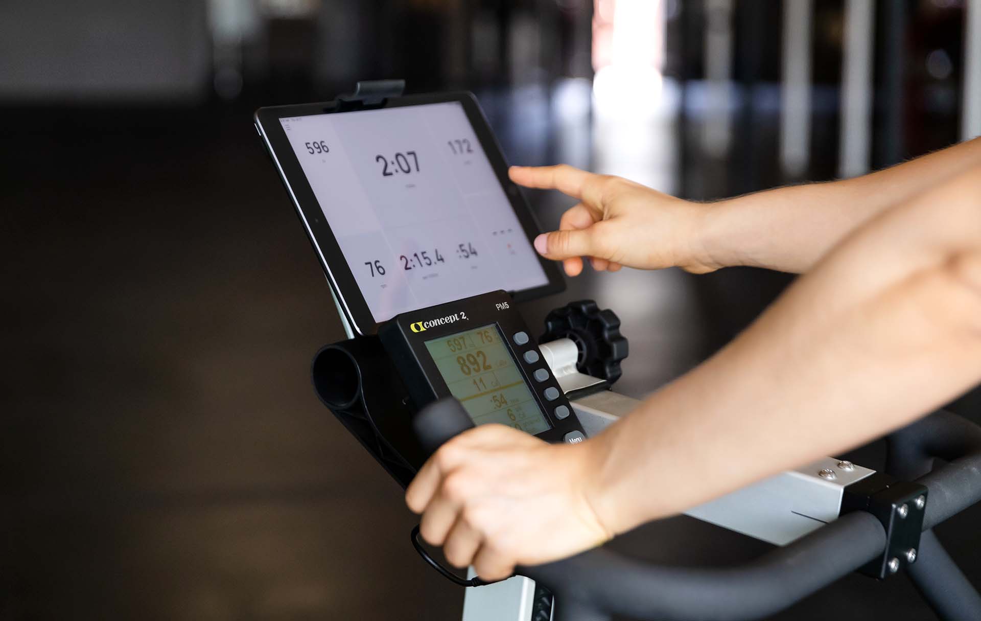 BikeErg performance monitor, shown with tablet