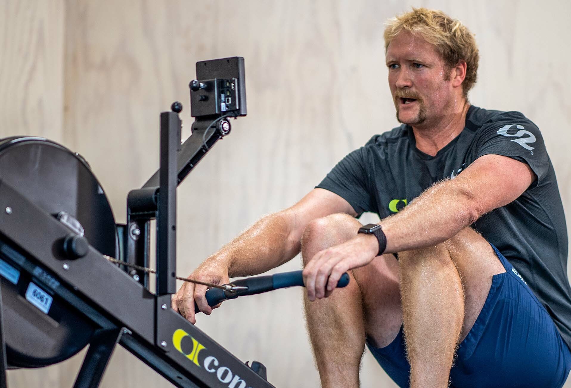 Eric Murray rowing on a Concept2 RowErg