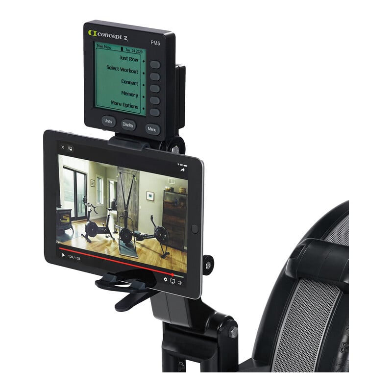 Device Holder on RowErg with PM5 and iPad