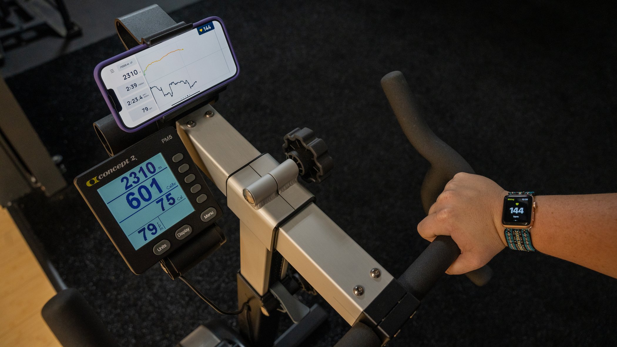 ErgData being used on a Concept2 BikeErg