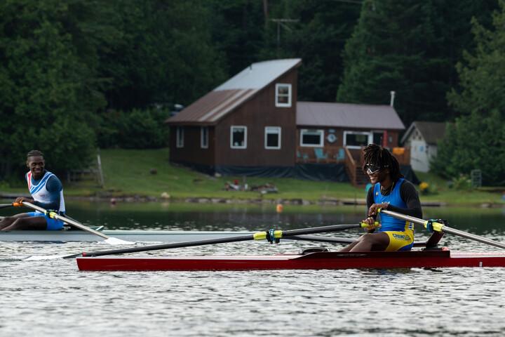 two scullers rowing with concept2 oars