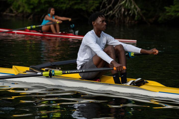 two scullers rowing at craftsbury outdoor center with concept2 oars