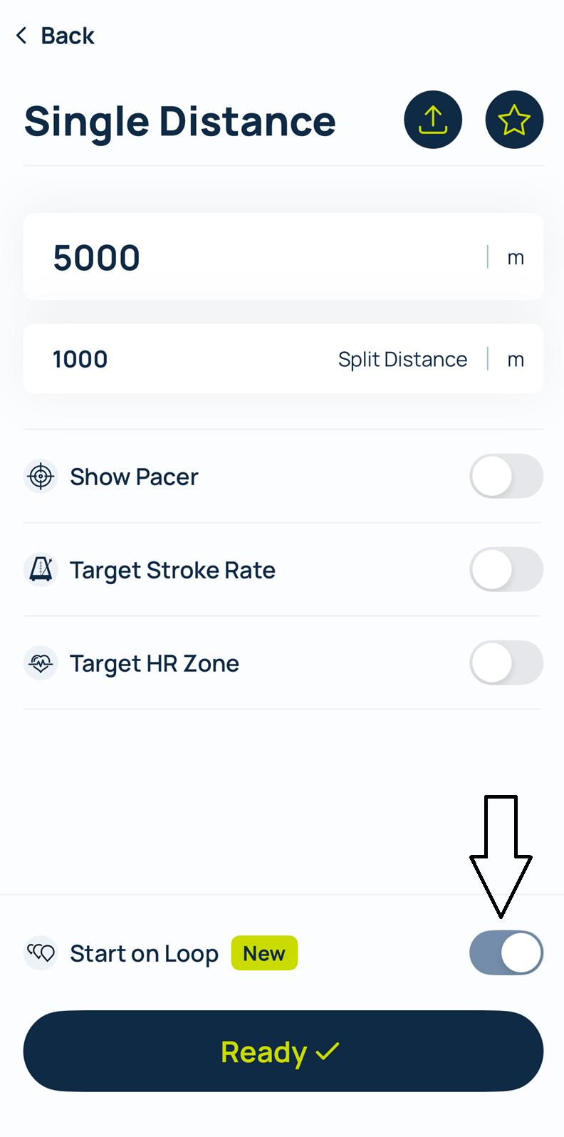 ErgData Real Time Loop Workout Toggle